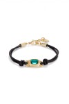 PULSERA DE CUERO BAÑADA EN ORO 18K CON CRISTAL VERDE Pulsera