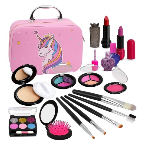 Valija Set Maquillaje Unicornio Lavable Infantil Niños 28 Pz Variante Color Rosa