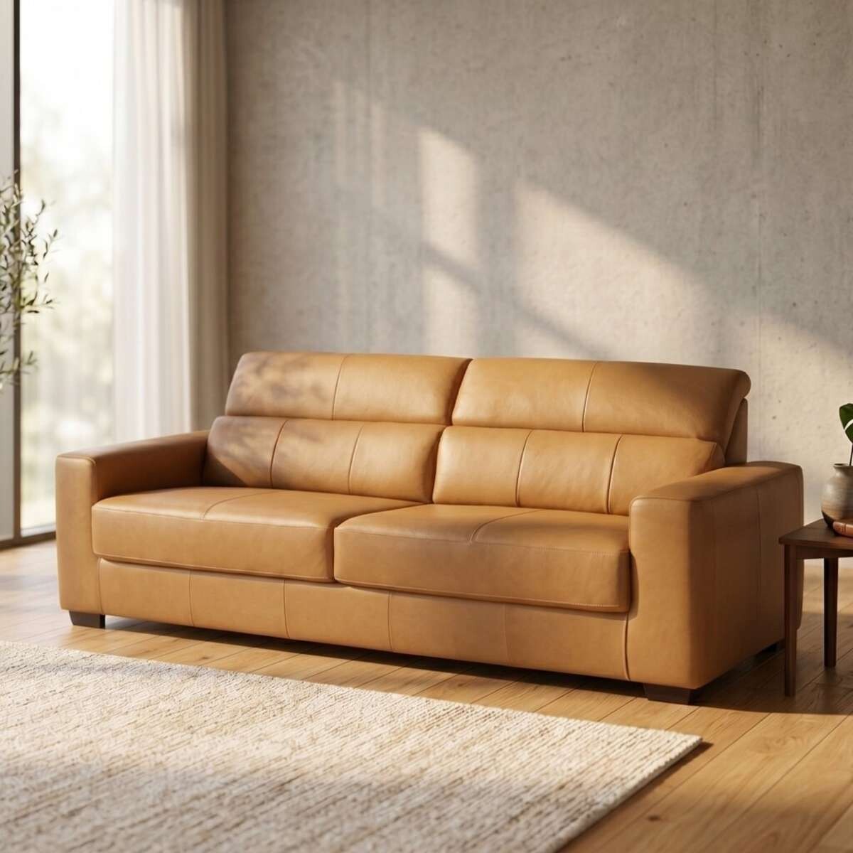 Sillon 100% Cuero 3 Cuerpos Sublime - Camel 