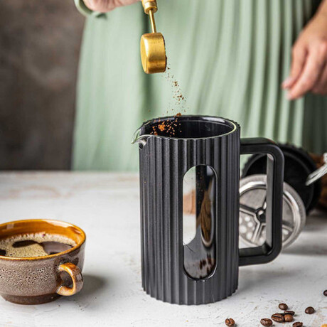 Cafetera prensa manual con embolo facetada - 600ml Negro