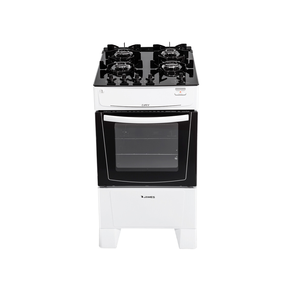 Cocina 4 Hornallas A Gas Con Mesada De Vidrio James C690 V N 