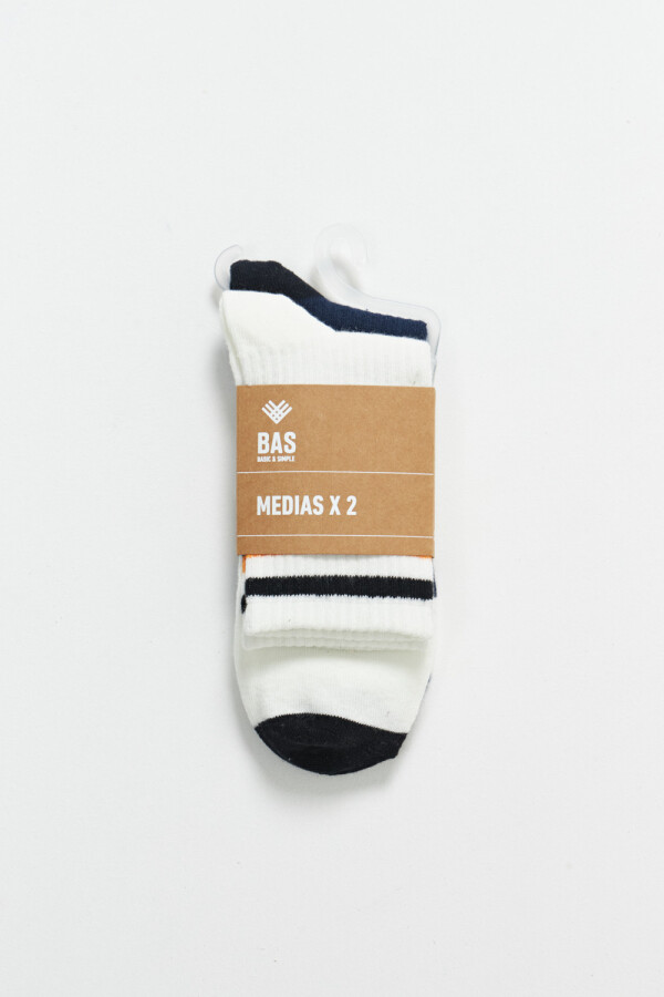 Pack X2 Media Deportiva Rib Larga Azul Y Blanco