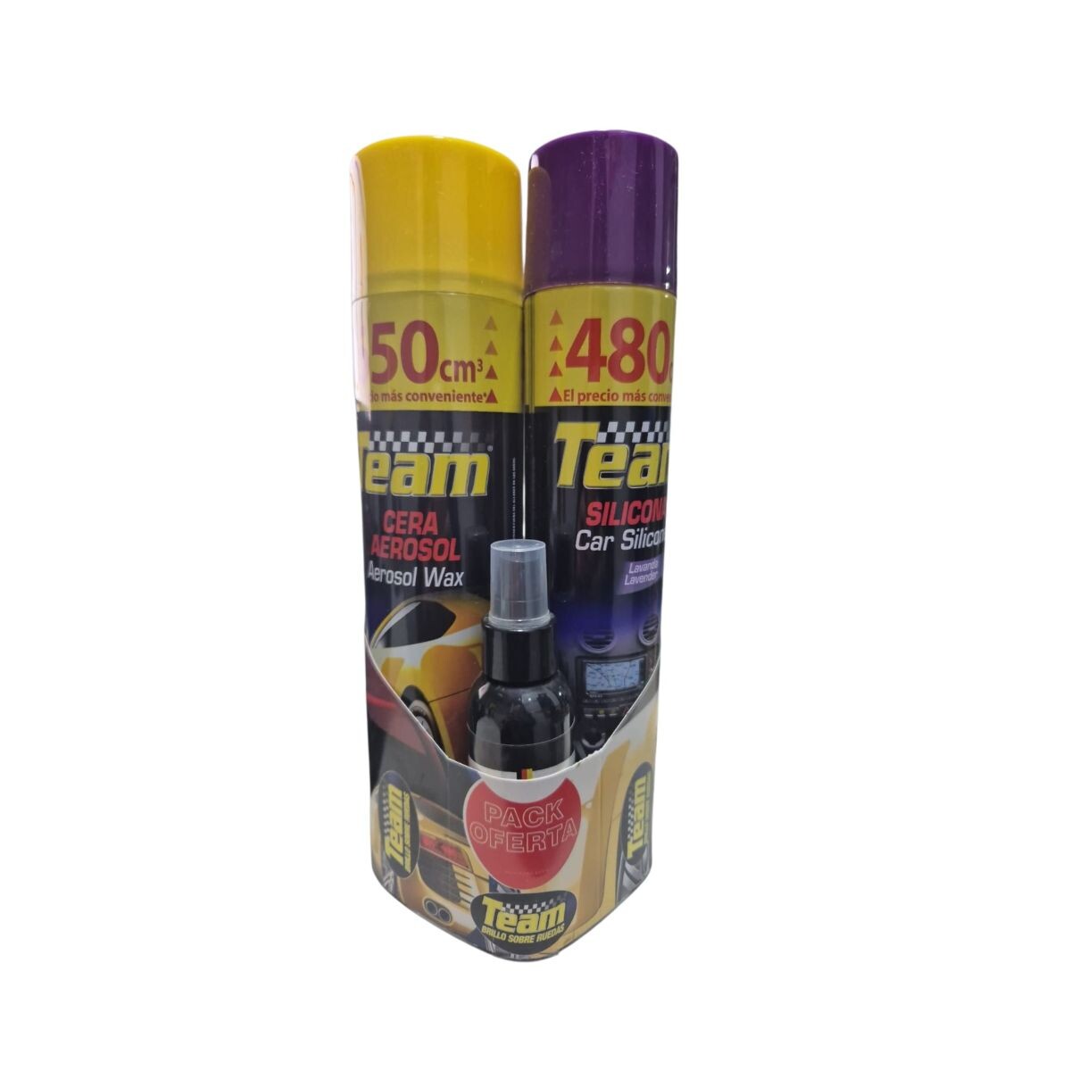 KIT DE CERA EN AEROSOL + SILICONA + PERFUMADO PARA AUTO TEAM Kit De Cera En Aerosol + Silicona + Perfumado Para Auto Team