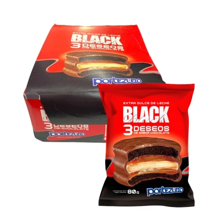 Caja X12 Alfajores Portezuelo Black 3 Deseos Chocolate 001