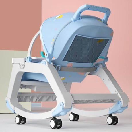 Silla 5 en 1 Bebé Mecedora Ruedas Comedor Sonido Interactivo Celeste
