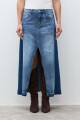 Falda bicolor con tajo jean medio