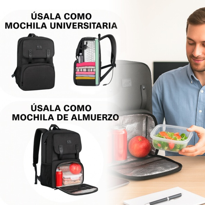 Mochila Lonchera Impermeable Porta Laptop Matein 1161 Negro