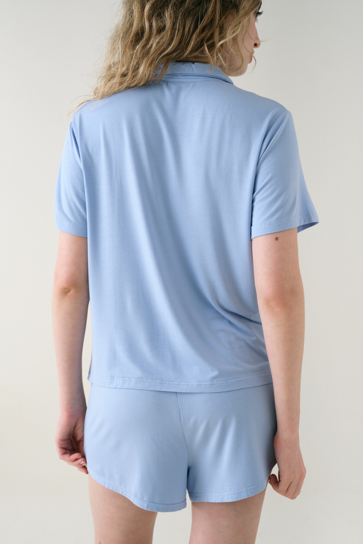 Camisa Manga Corta Viscosa Celeste