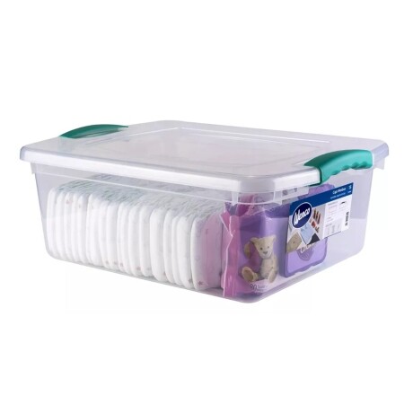 Caja Organizadora Plástica Wenbox 15L Tapa c/Clips Laterales Transparente