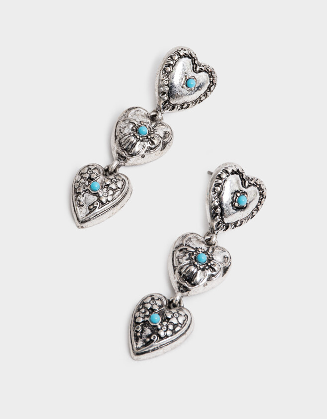 Aros Colgantes Largos Corazón Aros Colgantes Largos Con Corazón - Plateado Antique Silver