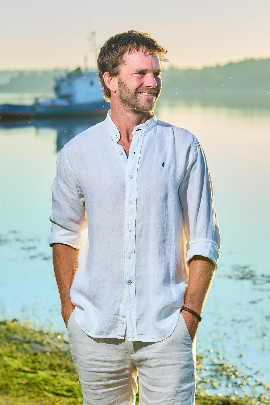 Camisa de lino Cuello Mao Blanco