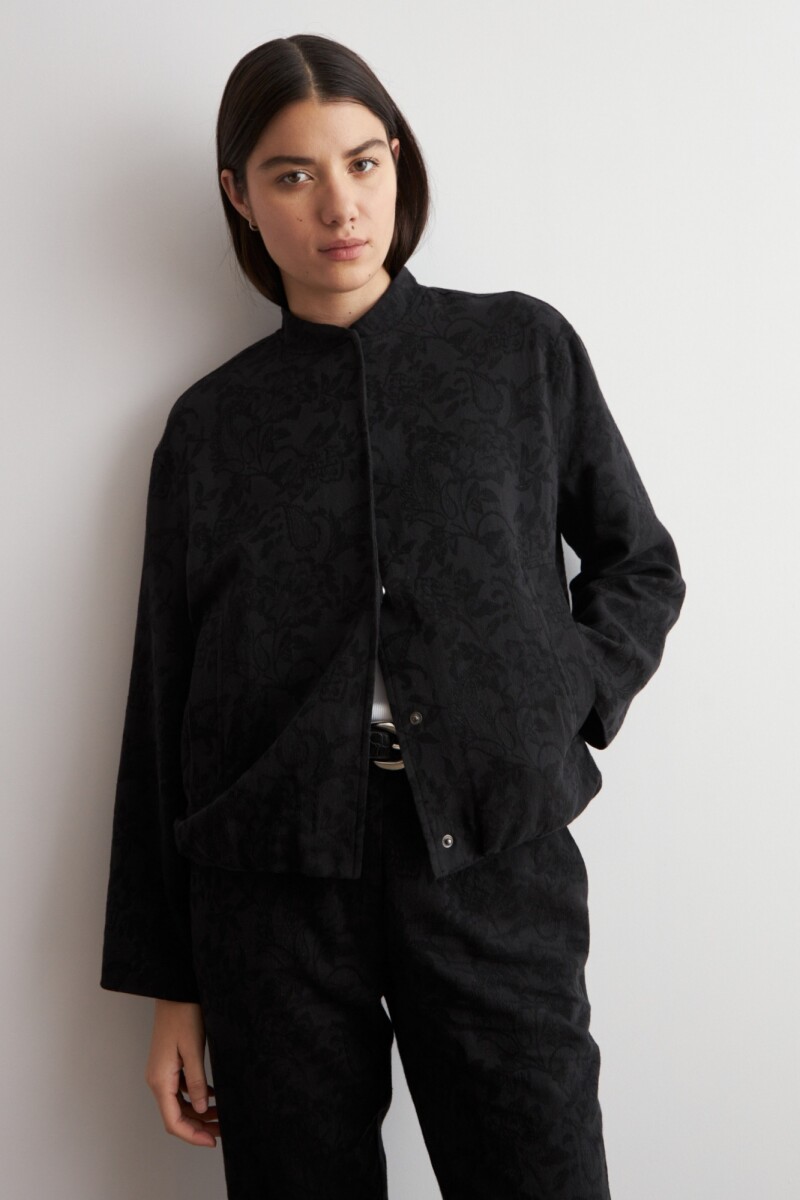 Chaqueta bomber jacquard floral negro