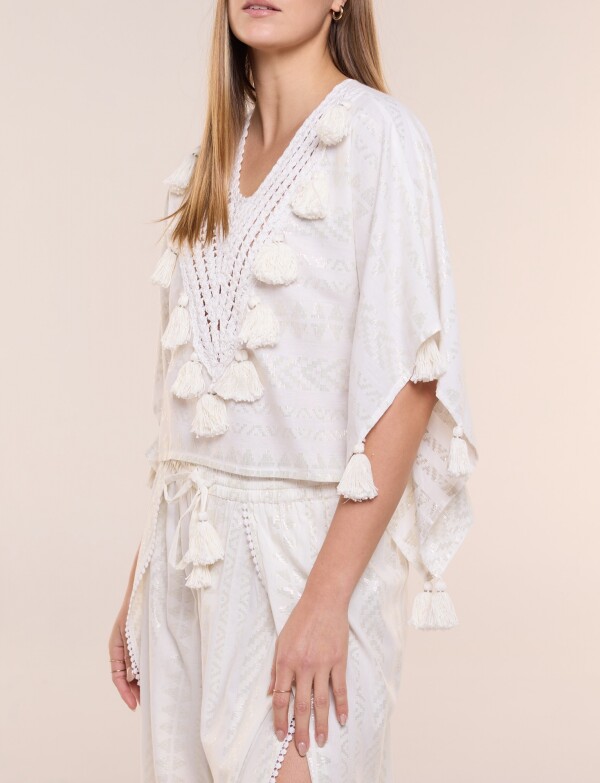 Blusa Fluida Con Brillos CRUDO