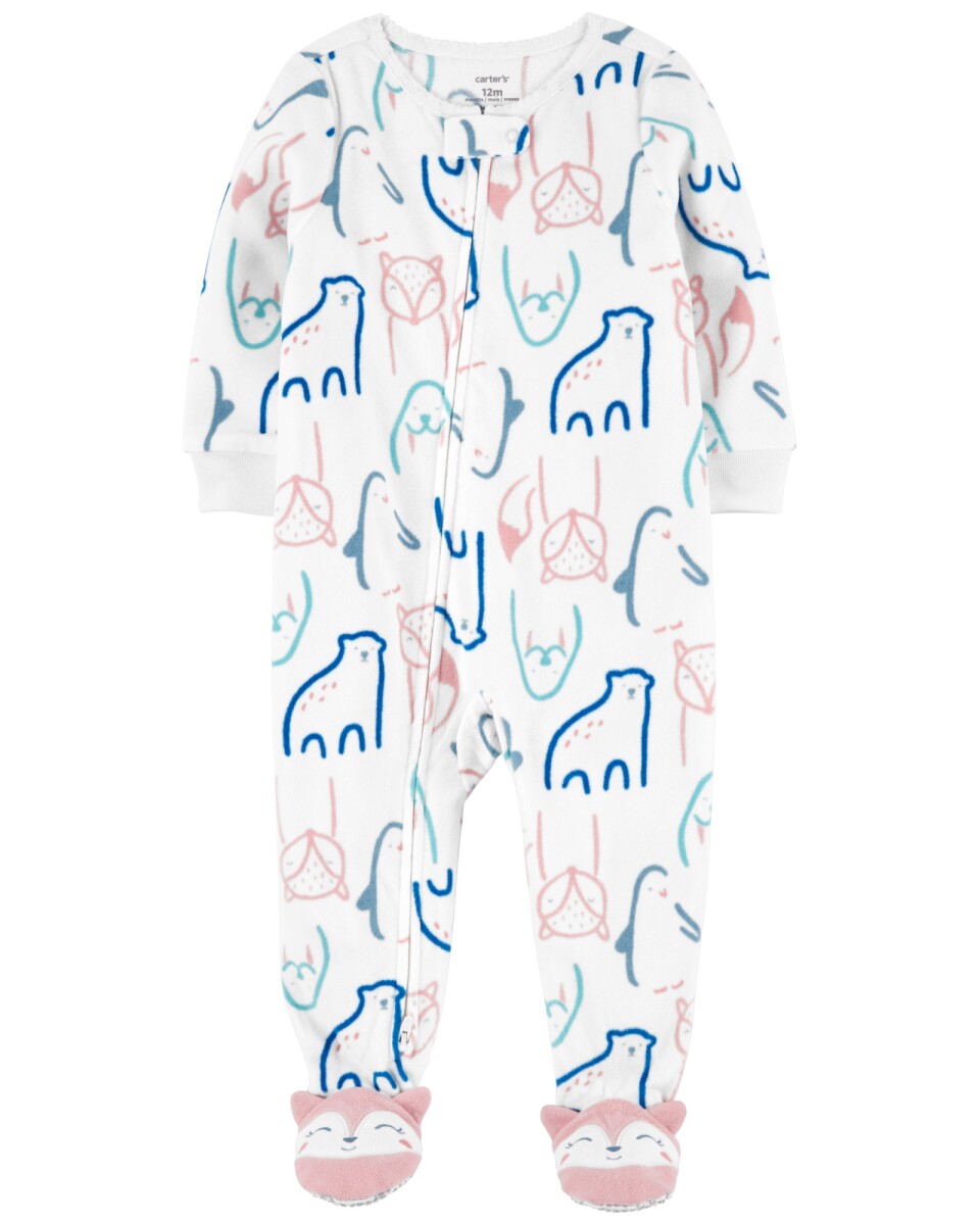 Pijama una pieza de micropolar, con pie, diseño animales. Talles 12-24M 