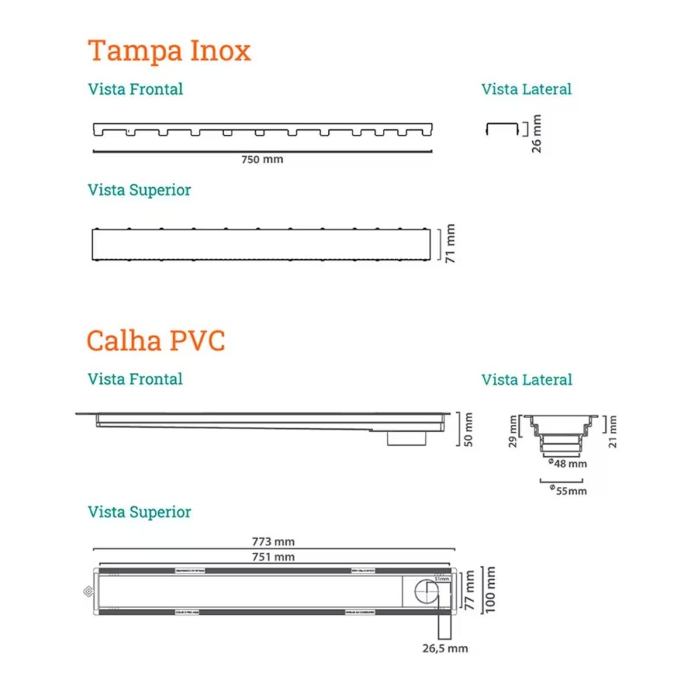 NOVII Receptaculo pvc c/sifon tapa acero pulido 75cm perforada Novii Receptaculo Pvc C/sifon Tapa Acero Pulido 75cm Perforada