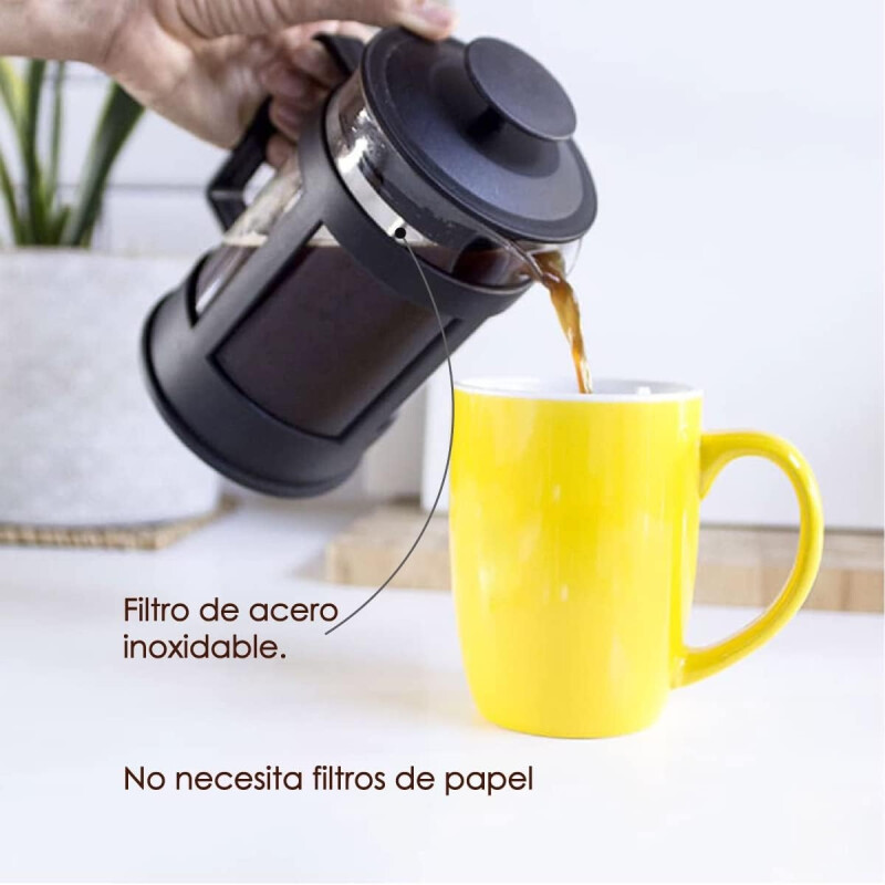 Cafetera Prensa de té y café con tapa de metal 350ml. Cafetera Prensa de té y café con tapa de metal 350ml.