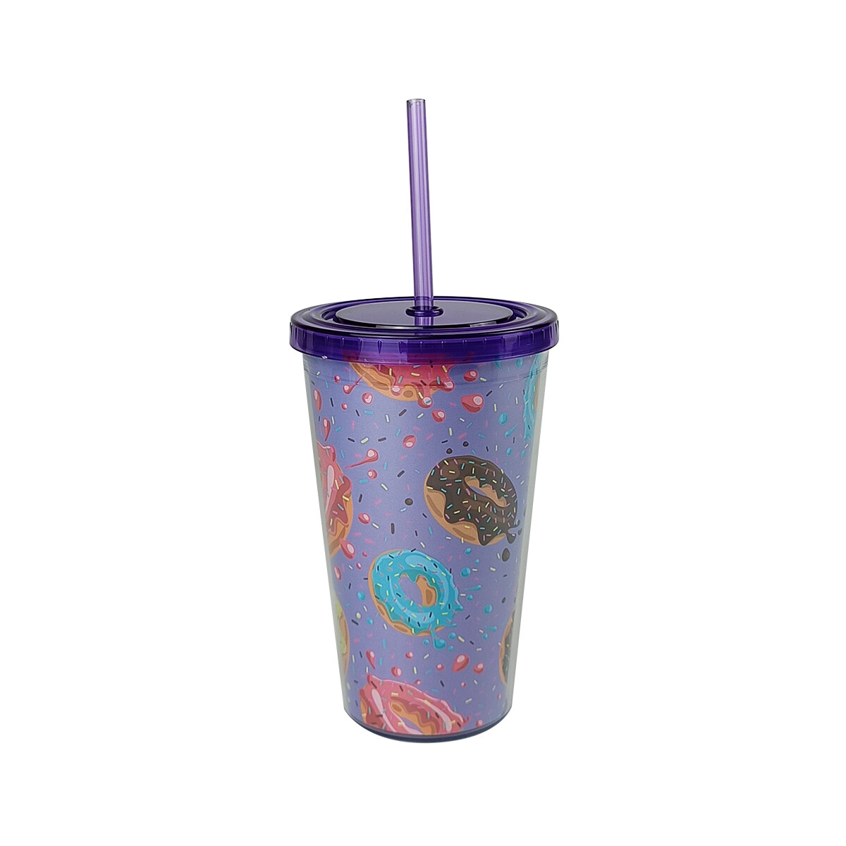 Vaso Infantil Con Sorbito Y Tapa Donas - Violeta 