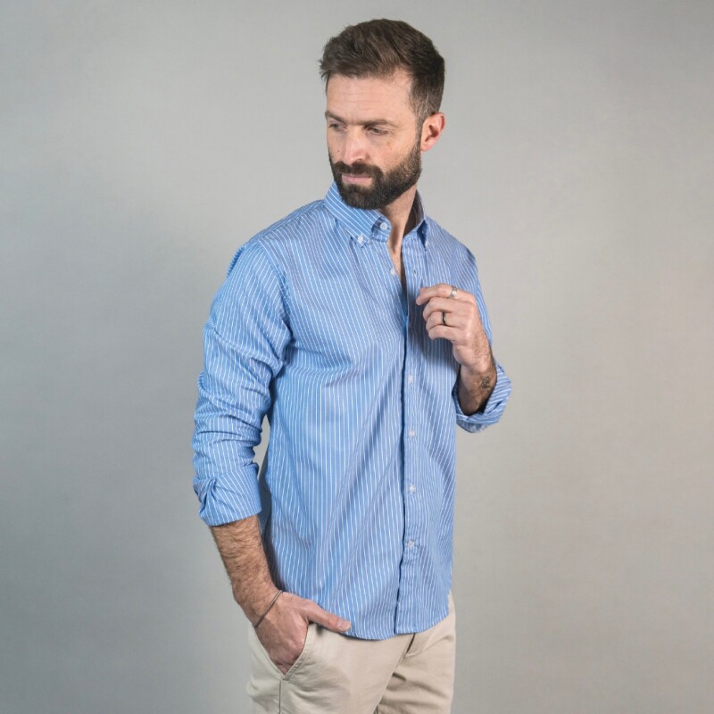 CAMISA OXFORD AZUL RAYADO