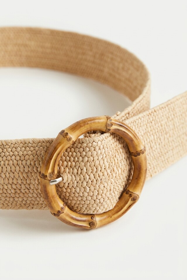 Cinturón rafia hebilla bambú beige
