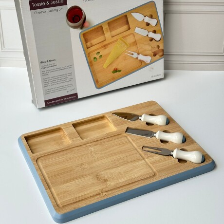 Tabla de Bambú para Queso con Compartimentos + 3 Utensilios - Azul Tabla de Bambú para Queso con Compartimentos + 3 Utensilios - Azul
