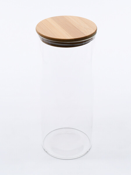 FRASCO VIDRIO TAPA BAMBOO TRANSPARENTE