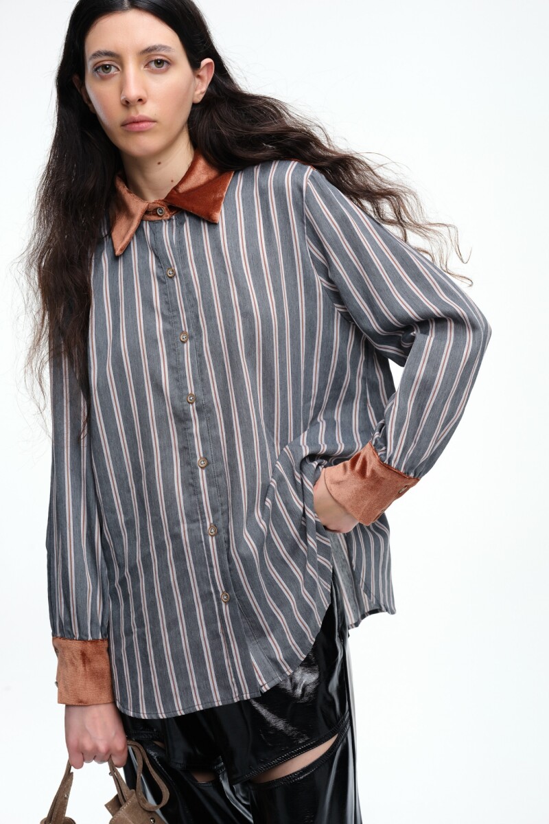 CAMISA COMBINADA VELVET Gris