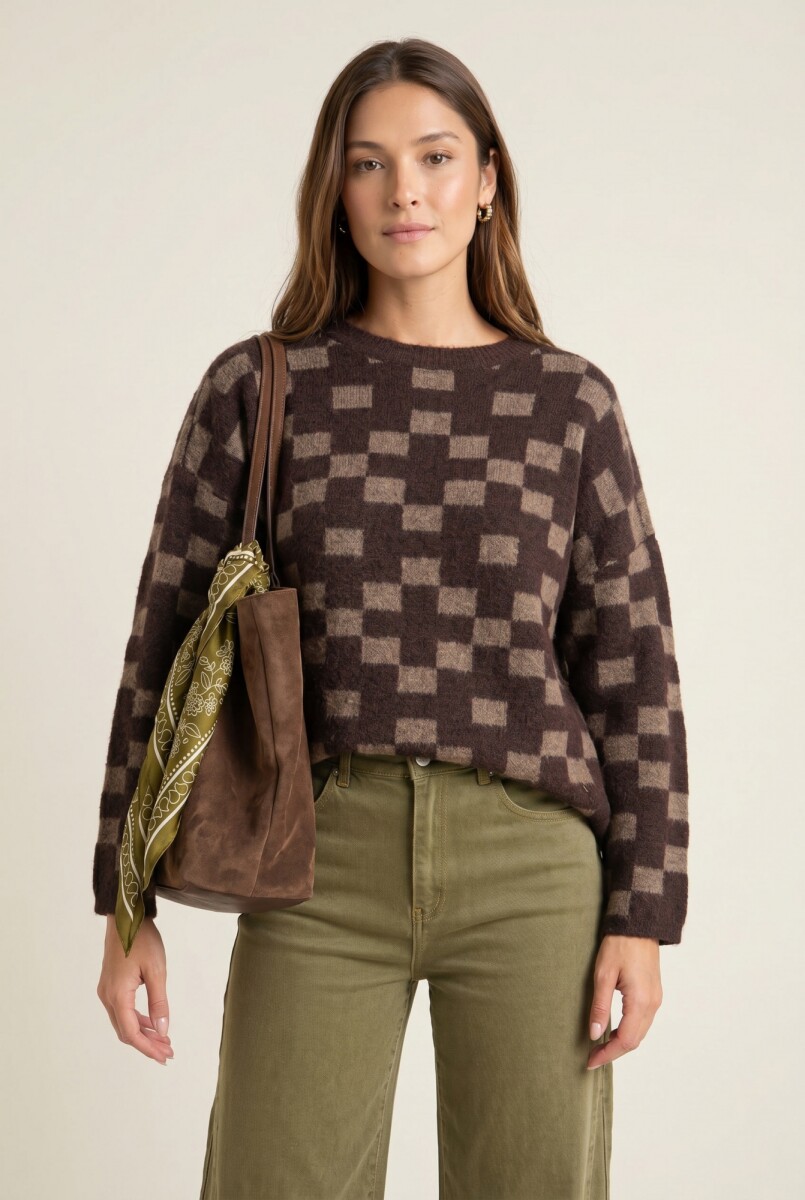 Sweater Intarsia Cuadros - Chocolate 