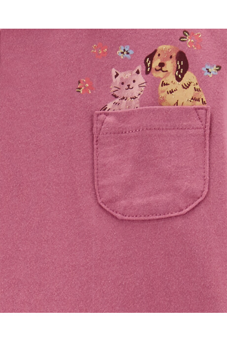 Set dos piezas calza y remera con bolsillo estampa mascotas de algodón Sin color
