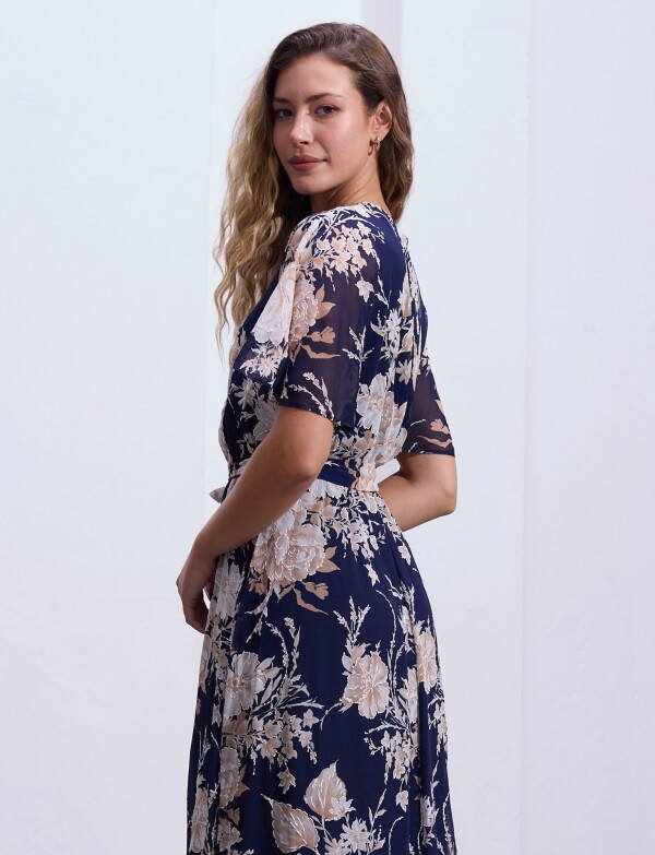 Vestido Maxi Cruzado Lazo AZUL/MULTI