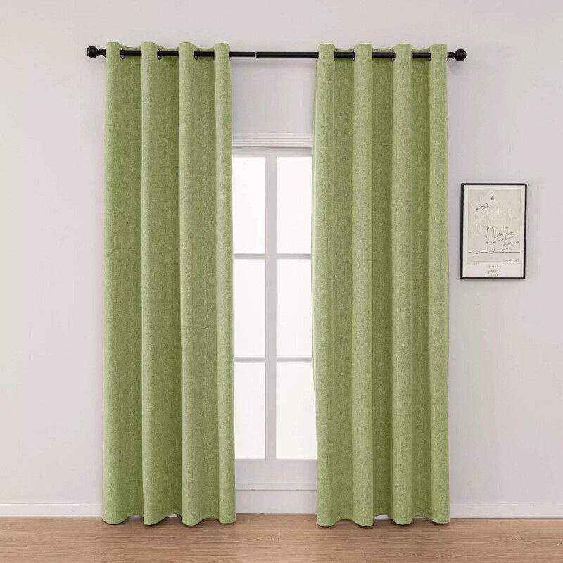 Cortina 2 Paños 140 X 220 Cm Textura Lino Blackout Verde