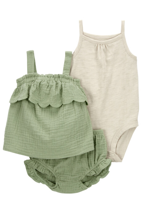 Set tres piezas de algodón, short, musculosa y body Sin color