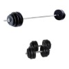 Kit 2 Mancuernas + Barra Recta Maciza 1.8m + 30 Kilos Pesas 2x10Kg 2x5Kg
