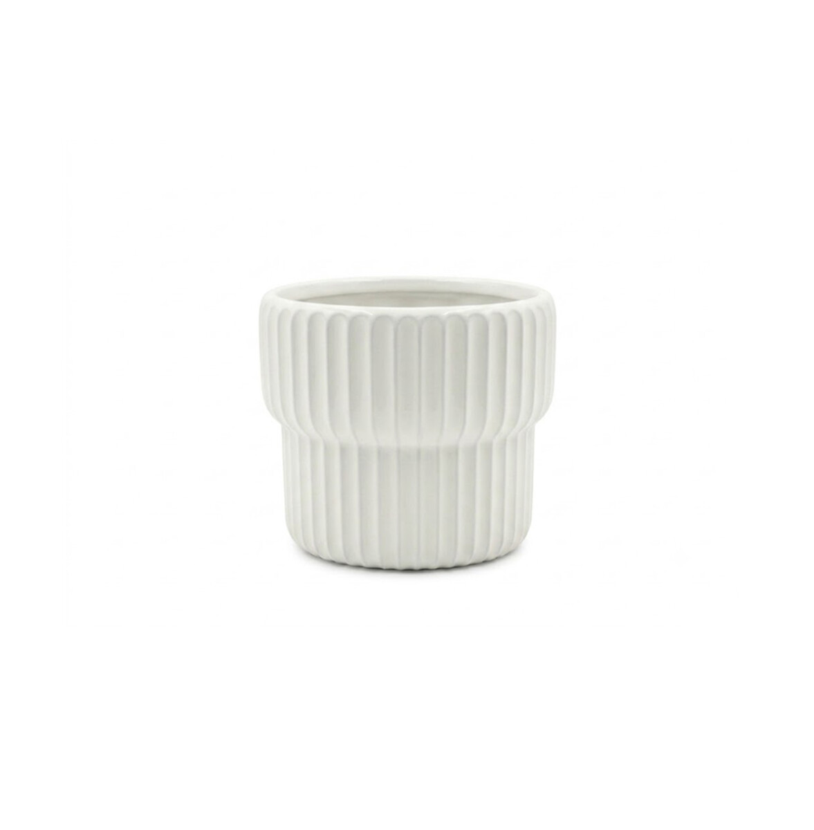 Maceta de cerámica con diseño acanalado – Colores pastel – Decoración para interiores y jardín - Blanco 