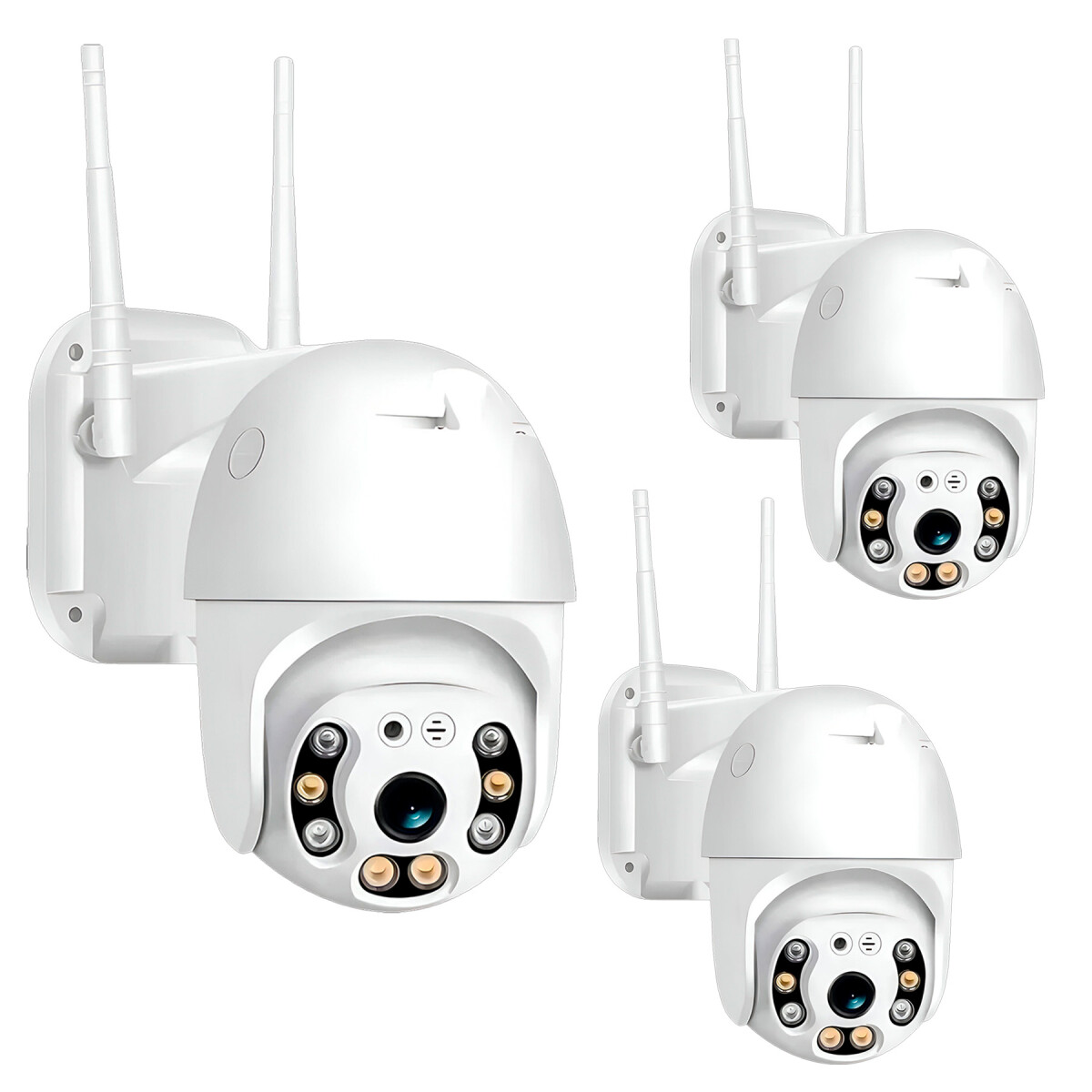 Cámara Ip Seguridad Exterior Seguimiento Nocturna Kit X3 Uni - Color Blanco 