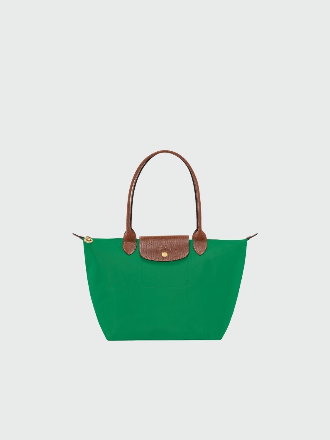 Longchamp -Cartera Longchamp plegable de nylon con cierre y asa larga, Le pliage M Verde