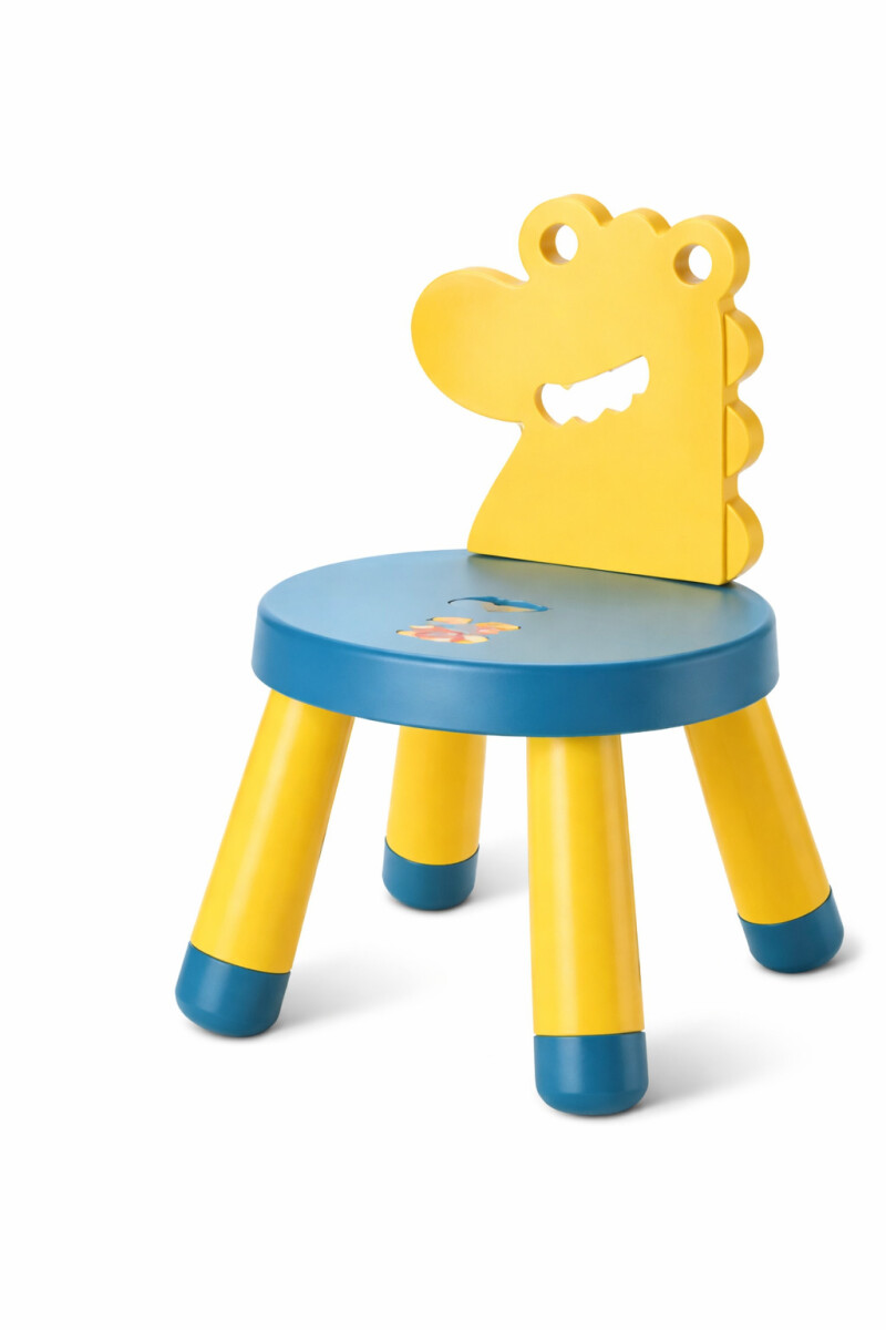 Banquito Infantil Dinosaurio Con Respaldo Silla Niño 32x49cm - Amarillo 