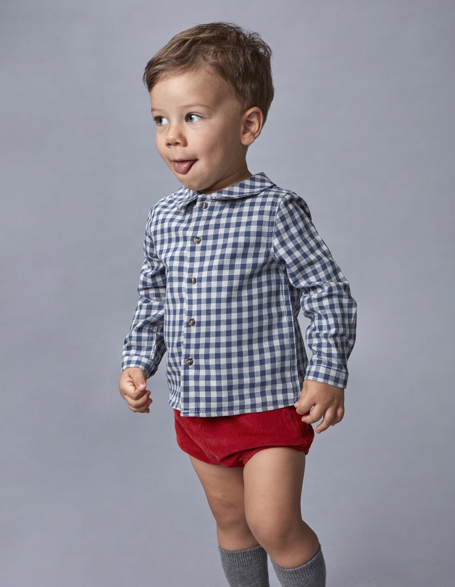 Camisa De Cuadros Con Smo - Azul Medio Oscuro 