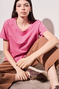 Remera Rayada Rosa
