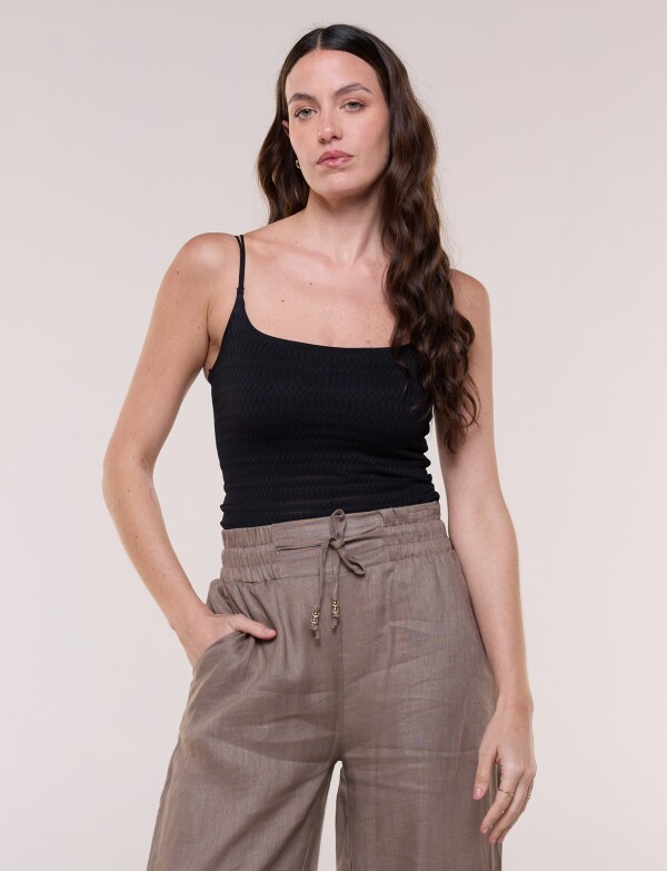 Top Crop Texturado Con Breteles Dobles NEGRO