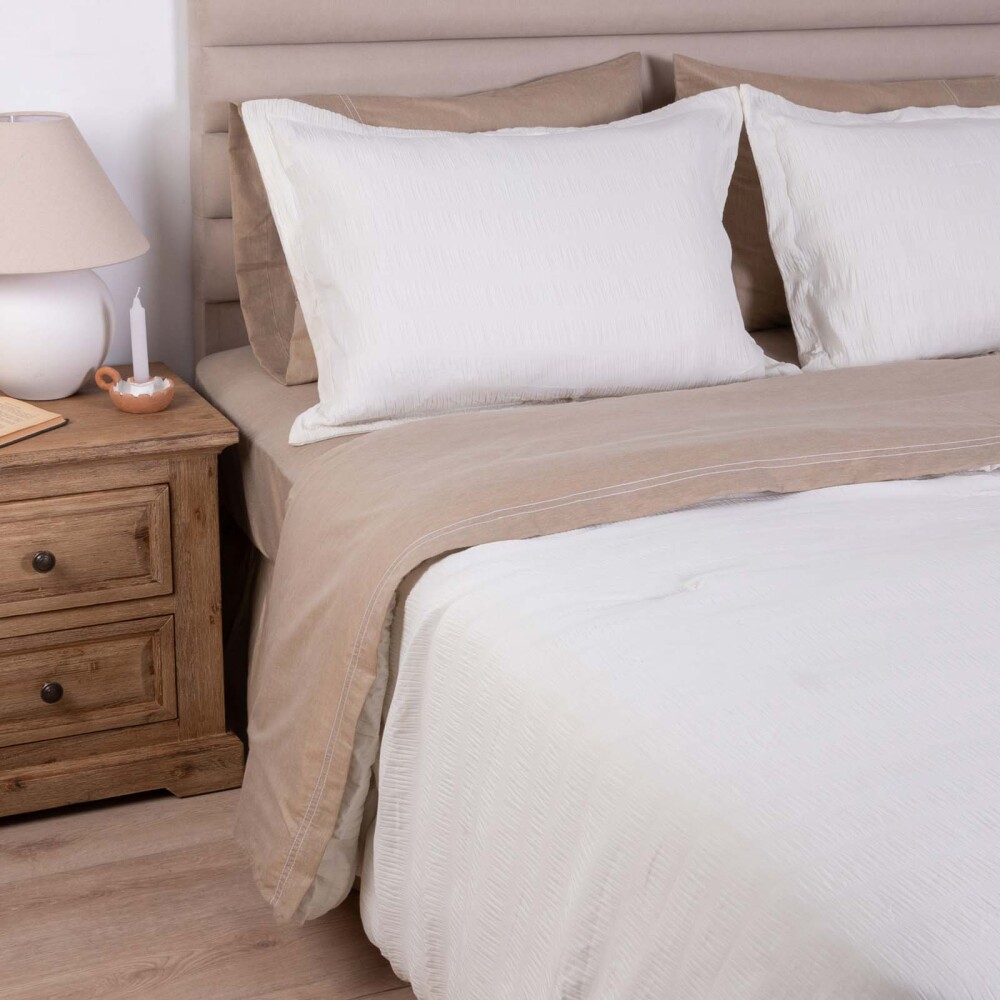 SET DE ACOLCHADO 2 PLAZAS POLIESTER NATURAL-BEIGE CRINKLE CRUDO