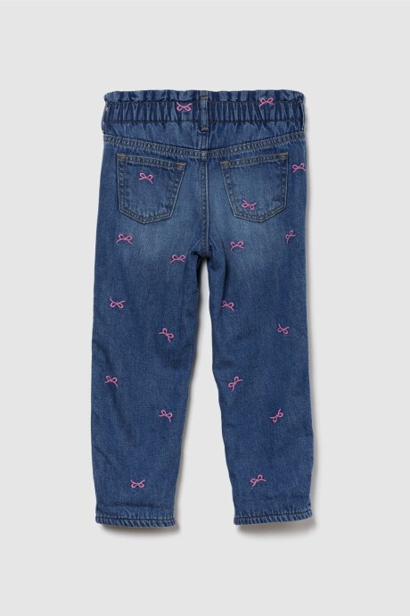 Jean Mom Toddler Niña Pink Bows Dark Indigo