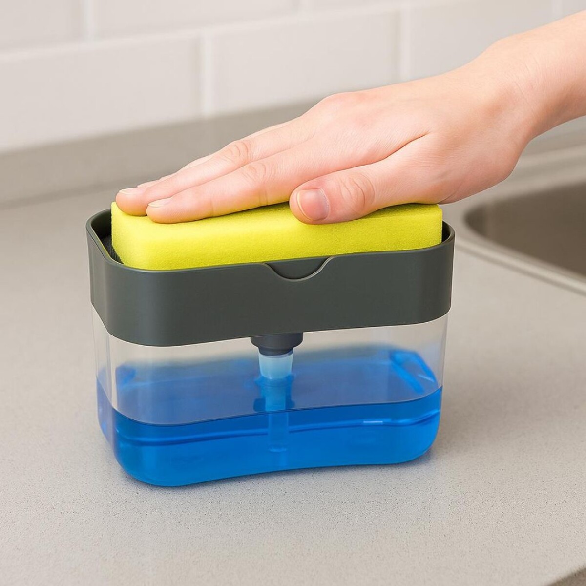 DISPENSADOR JABON PORTA ESPONJA ACRILICO 