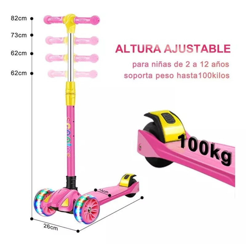 Monopatín Piccoly 3 Ruedas Para Niños Con Luces Rosa