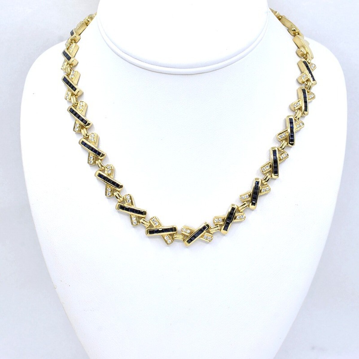 Collar En Oro 18K, Brillantes Y Zafiros 
