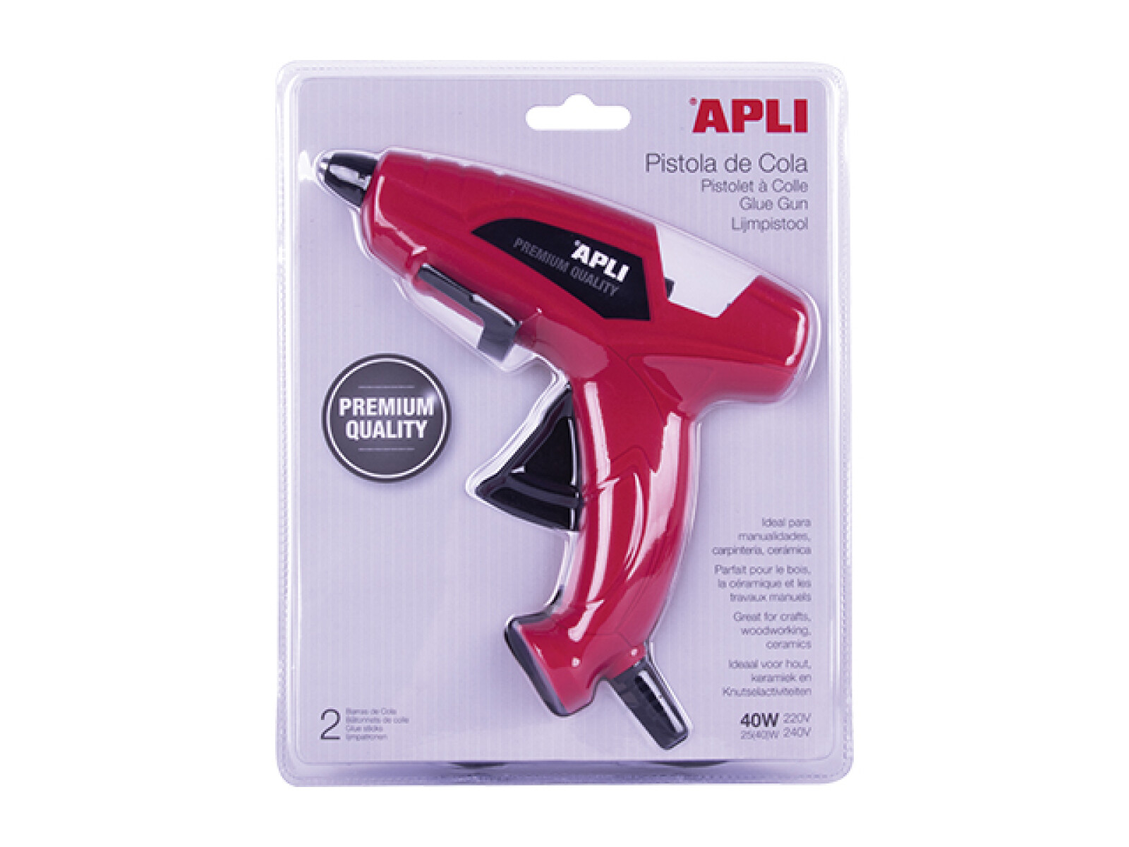 Pistola de silicona premium Apli 40 W + 2 barras 