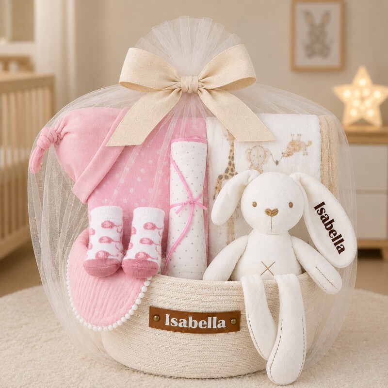 Cesta Nacimiento Cone-Cone Personalizada – Rosa Cesta Nacimiento Cone-Cone Personalizada – Rosa