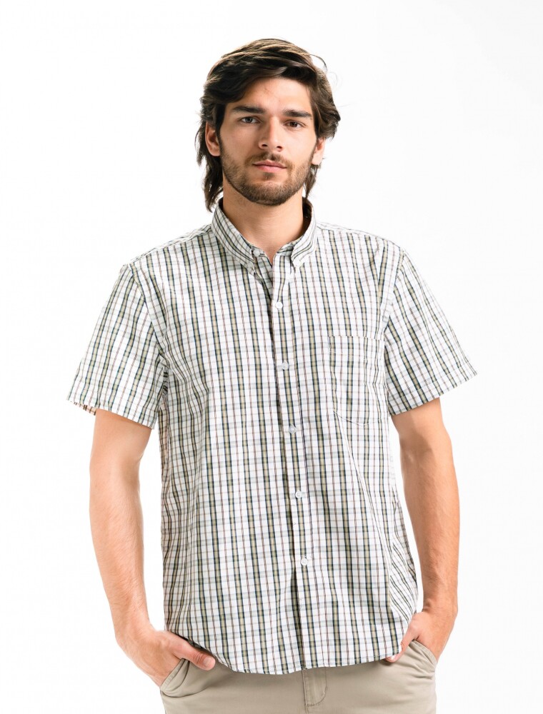 Camisa Manga Corta a Cuadros BEIGE/ FANTASIA 3