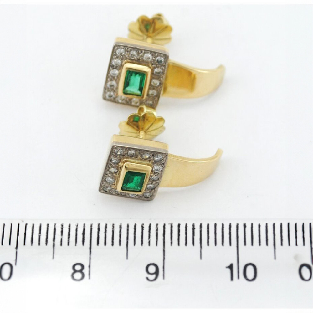 Caravanas Oro 18K Con Esmeralda Y Brillantes Caravanas Oro 18K Con Esmeralda Y Brillantes