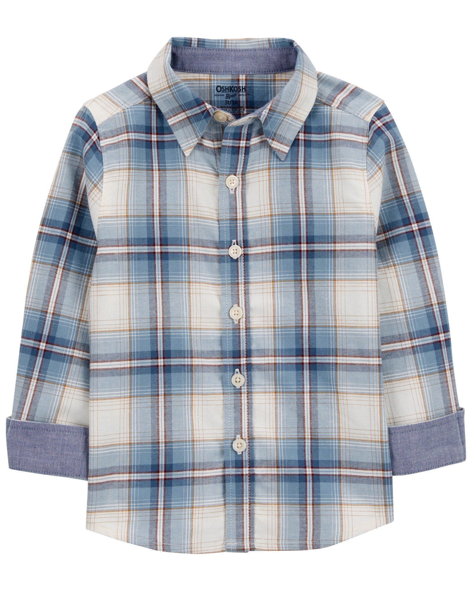 Camisa de sarga, diseño a cuadros. Talles 2-5T Sin color