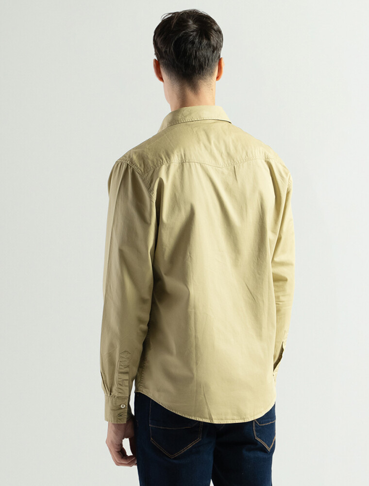 Camisa Manga Larga Canvas Algodón Beige